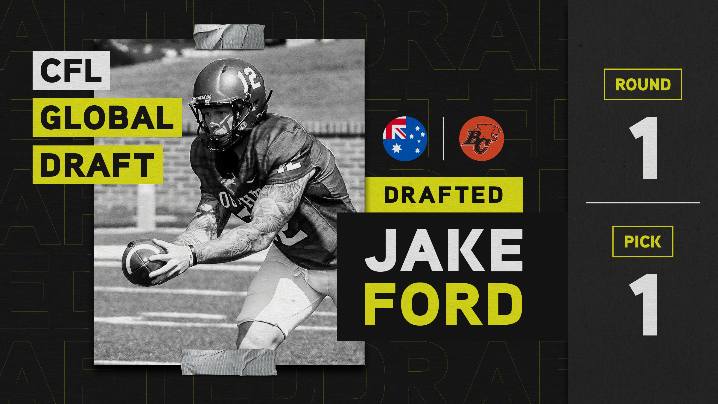 PR: Australian Jake Ford Selected First Overall In The 2021 CFL Global Draft