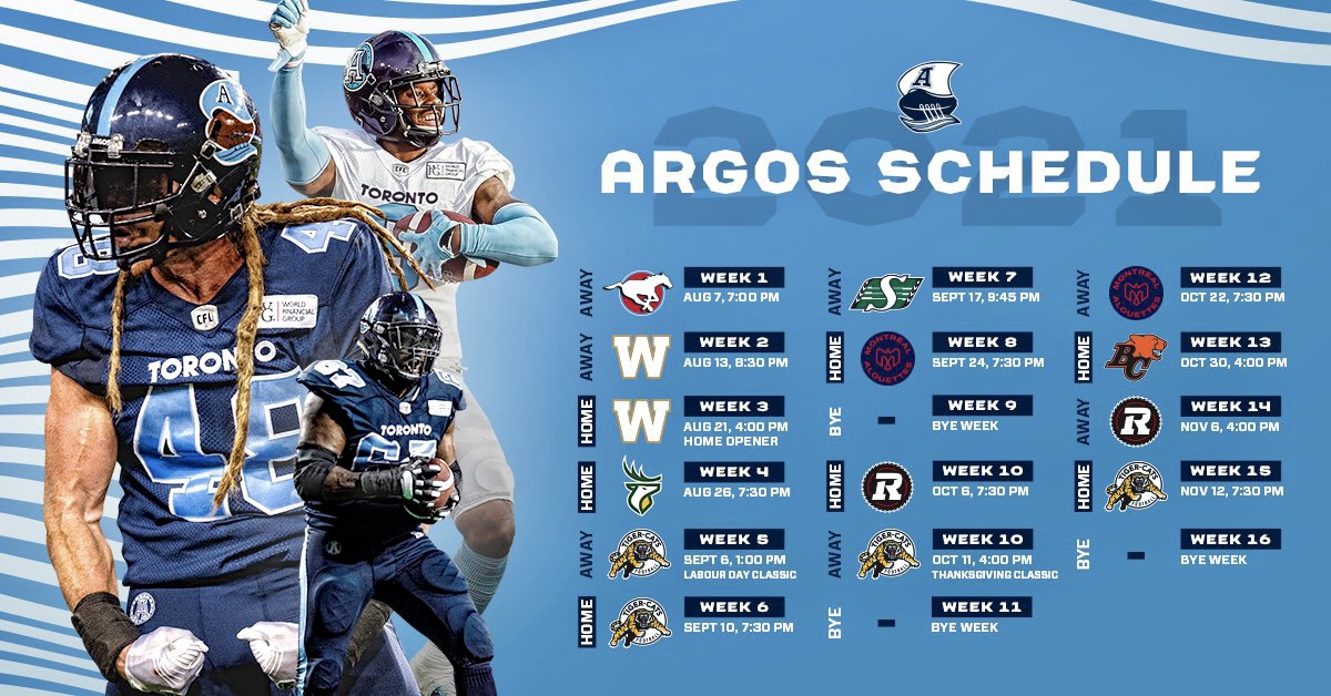 CFL: Toronto Argonauts 2021 Regular Season Schedule Reveal/Breakdown