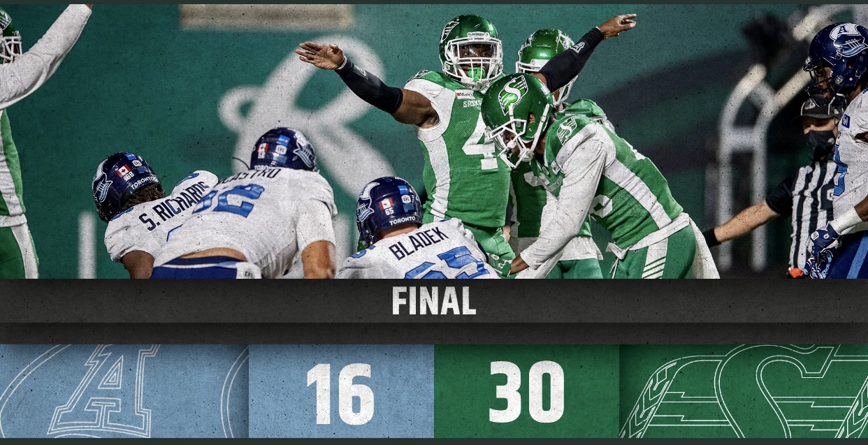 Argonauts-Riders Game Recap/Highlights: Saskatchewan Tops Toronto 30-16
