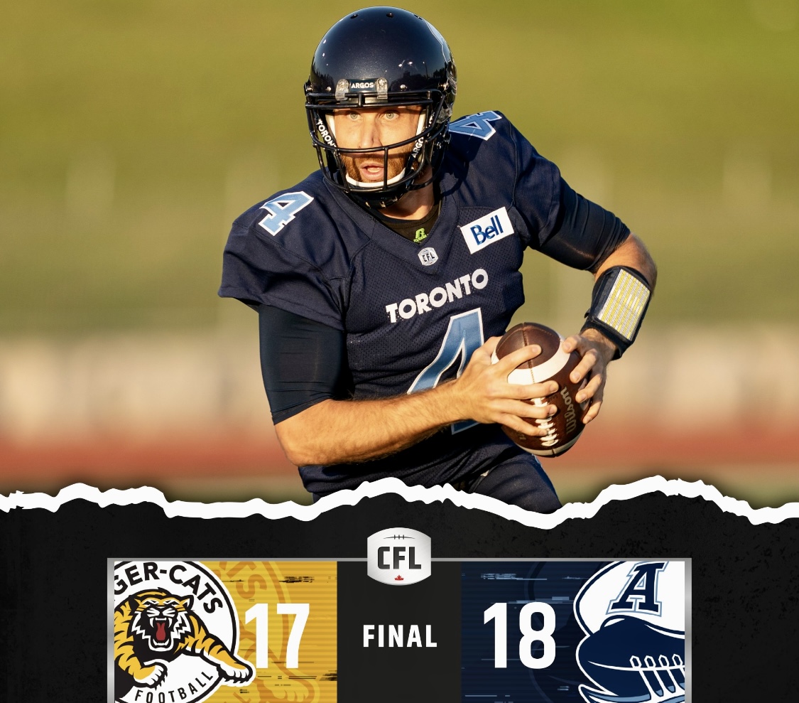 Toronto Argonauts Top The Hamilton Tiger-Cats 18-17 In Preseason Finale