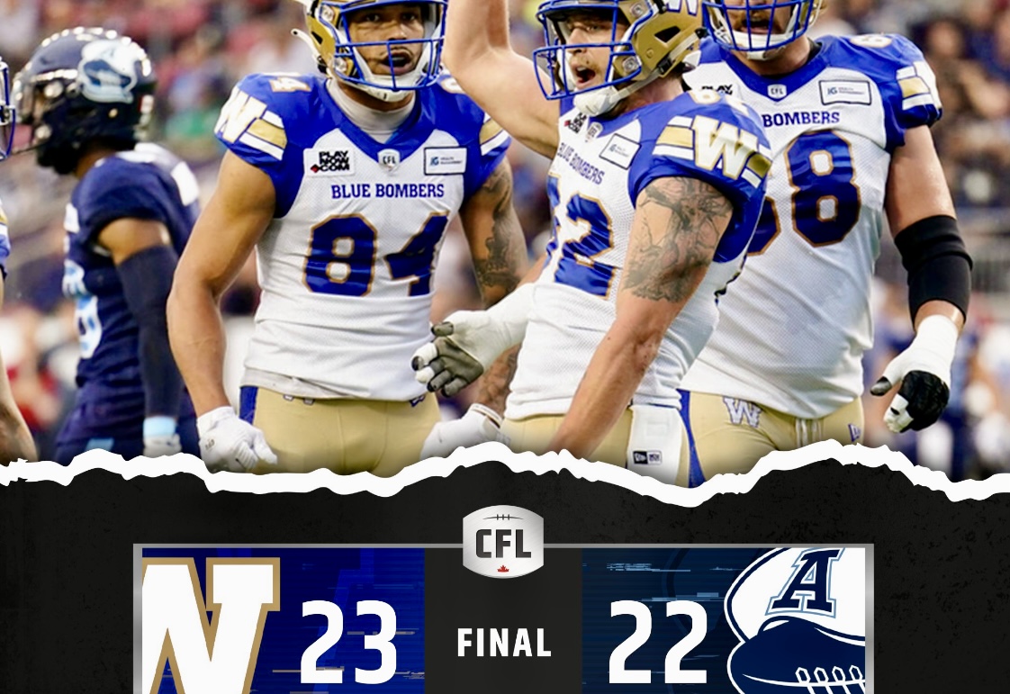 CFL Game Recap: Winnipeg Tops Toronto 23-22 In The Six