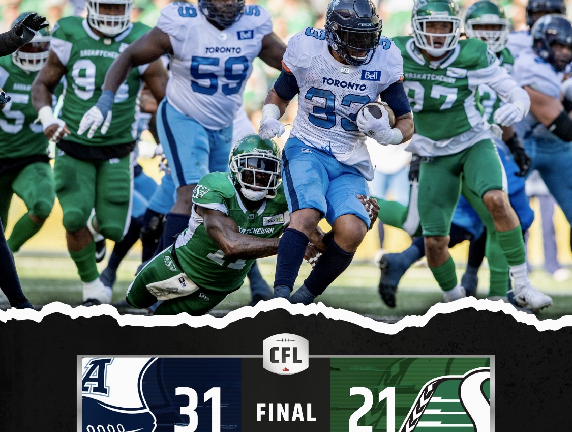 CFL Week 7 Game Recap: Argonauts Late Surge Leads To Bizzare 31-21 Victory Over The Riders