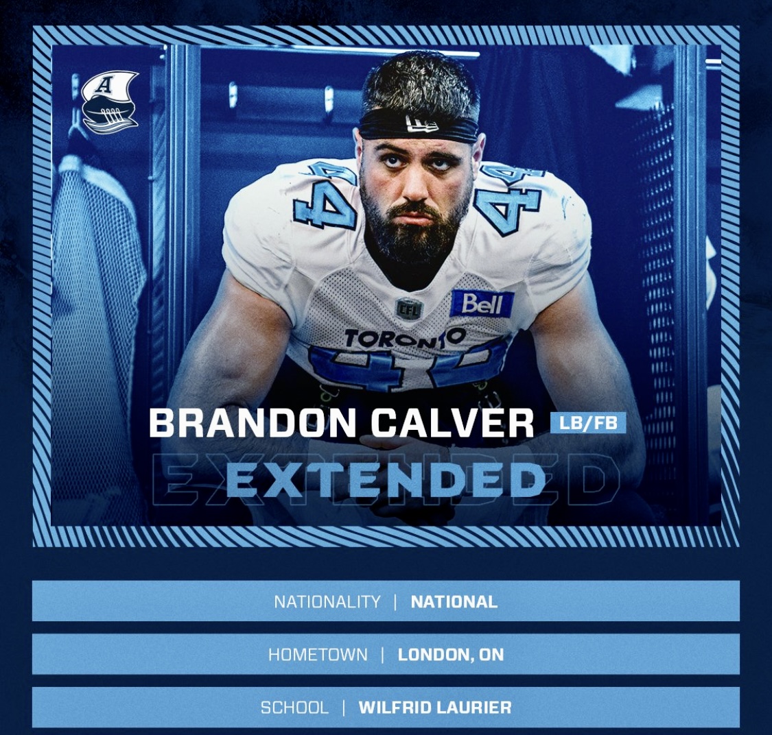 The Argos Extend Impending Free Agent FB/LB Brandon Calver, Add Another WR