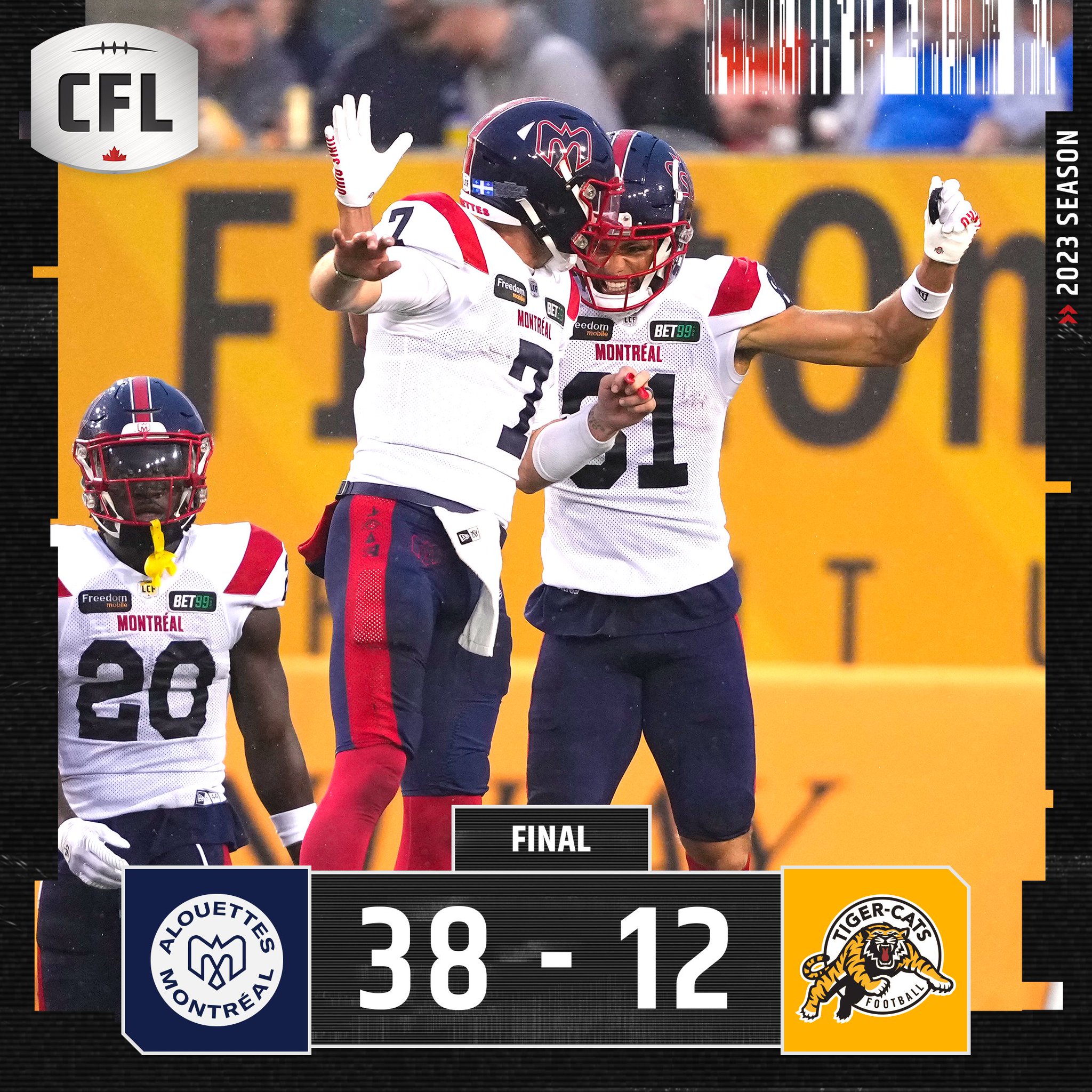 CFL Score: Montreal Alouettes Dominate Hamilton Tiger-Cats, 38-12