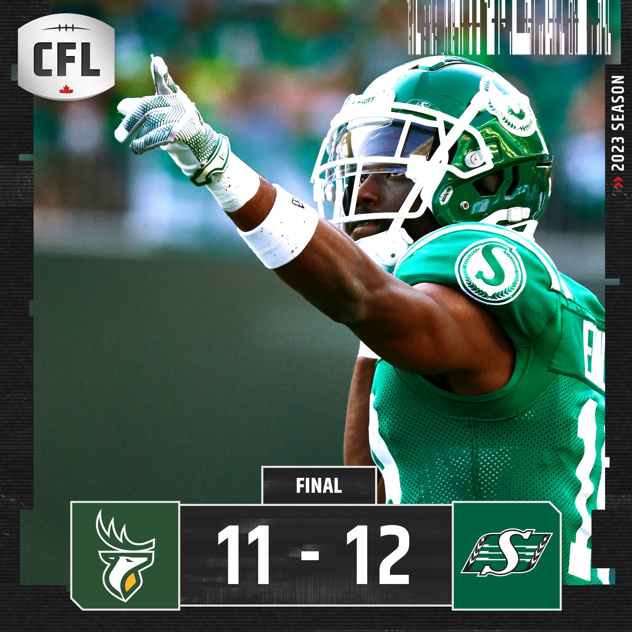 CFL Score: Saskatchewan Roughriders 12, Edmonton Elks 11 - Crazy Finish To Game