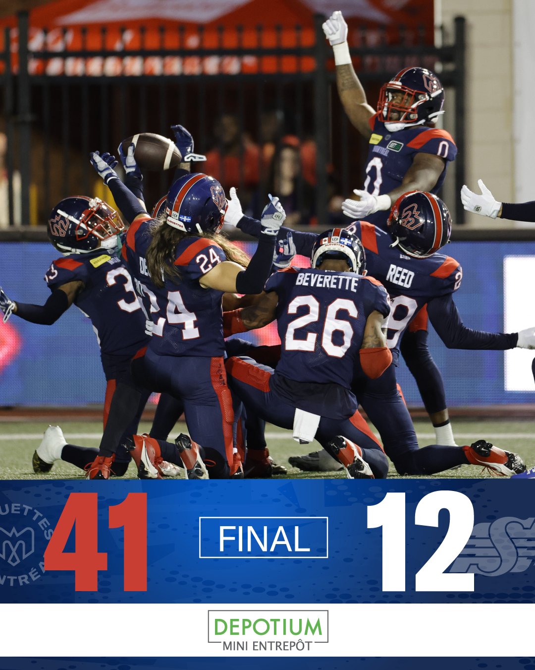 CFL Result: Montreal Alouettes Dominate Saskatchewan Roughriders 41-12