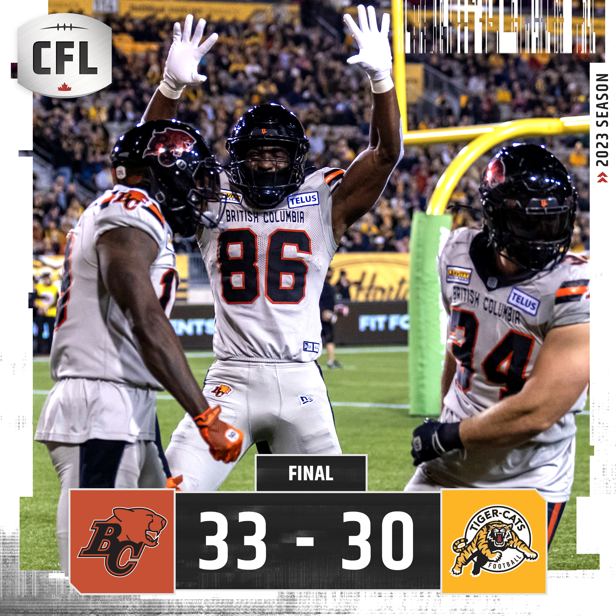CFL Result: BC Lions Edge Out Hamilton Tiger-Cats in Thrilling 33-30 Victory