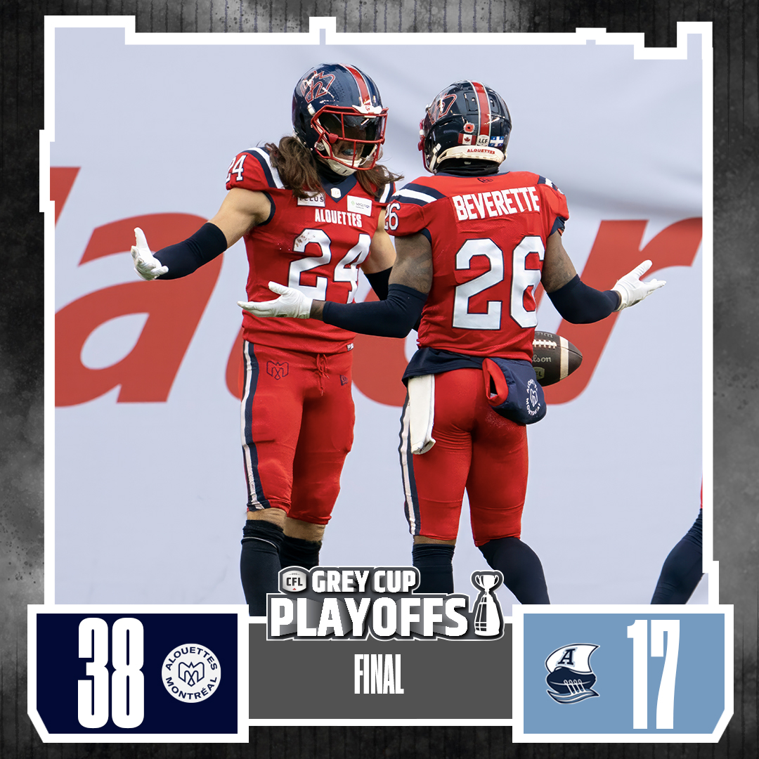CFL Result: Montreal Alouettes 38, Toronto Argonauts 17 - Montreal's Defense Dominates to Secure Grey Cup Berth