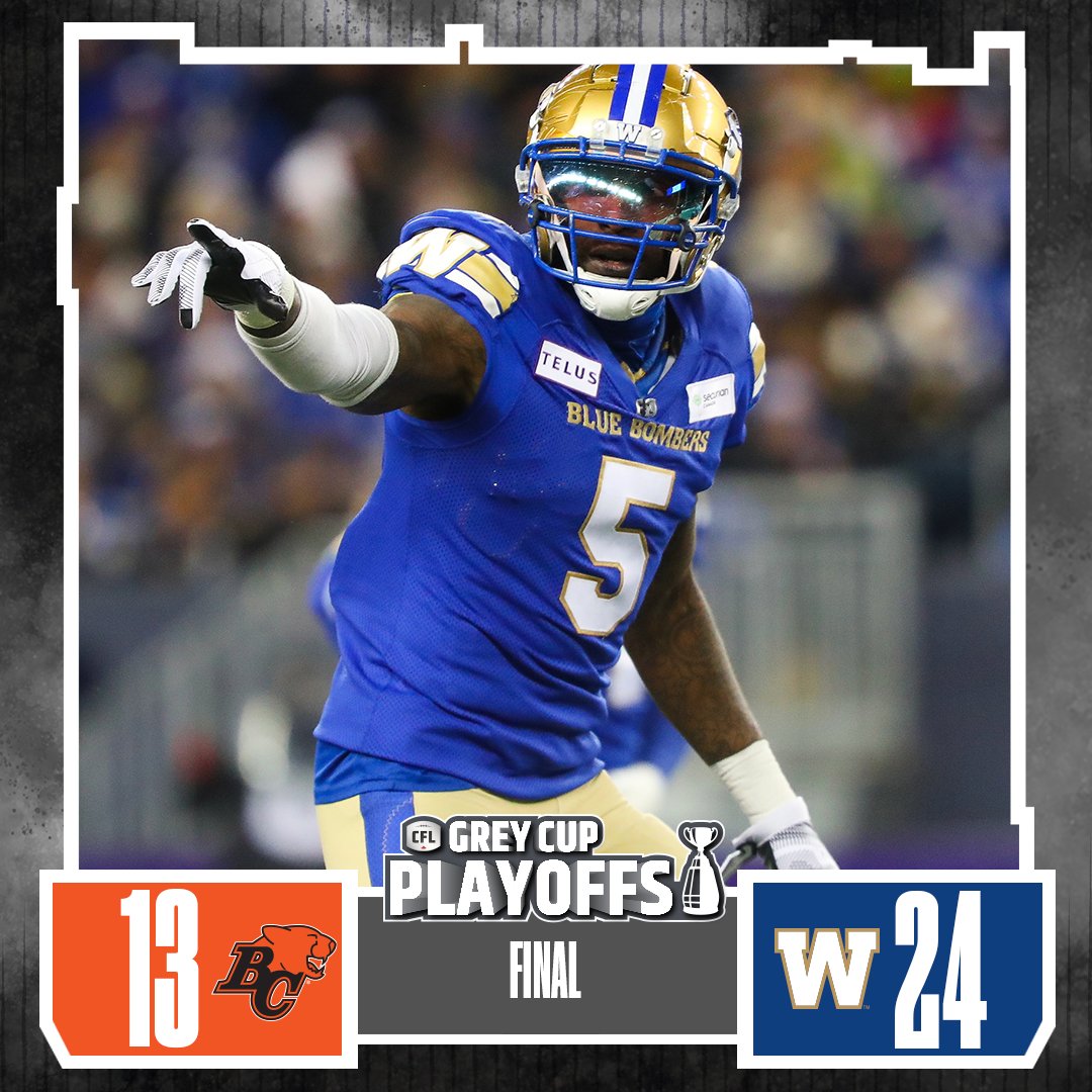 CFL Result: Winnipeg Blue Bombers 24, BC Lions 13 - Blue Bombers Secure Fourth Consecutive Grey Cup Appearance