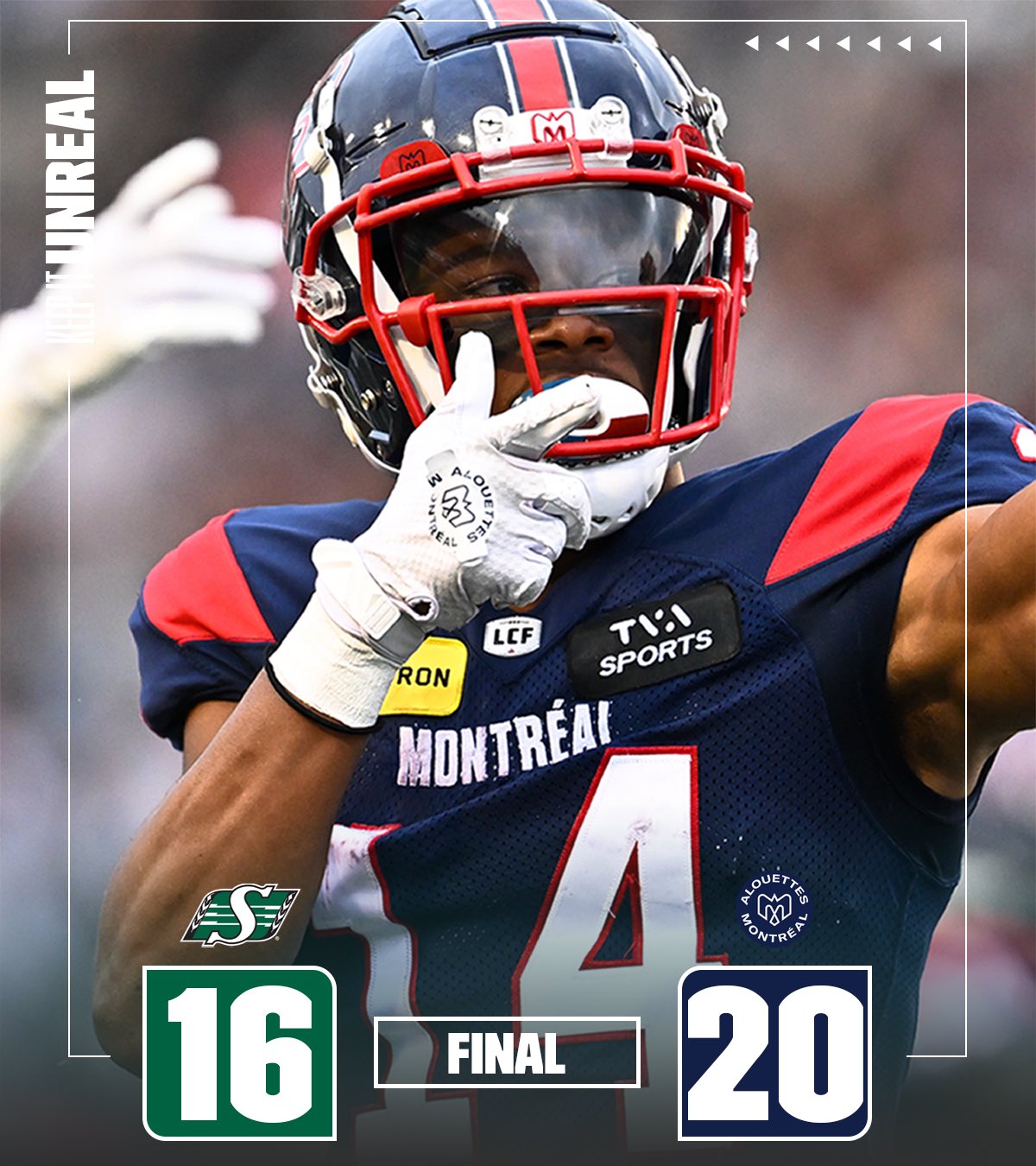CFL Scores Today: Saskatchewan Roughriders 16, Montreal Alouettes 20 - Als Rally for Comeback Win