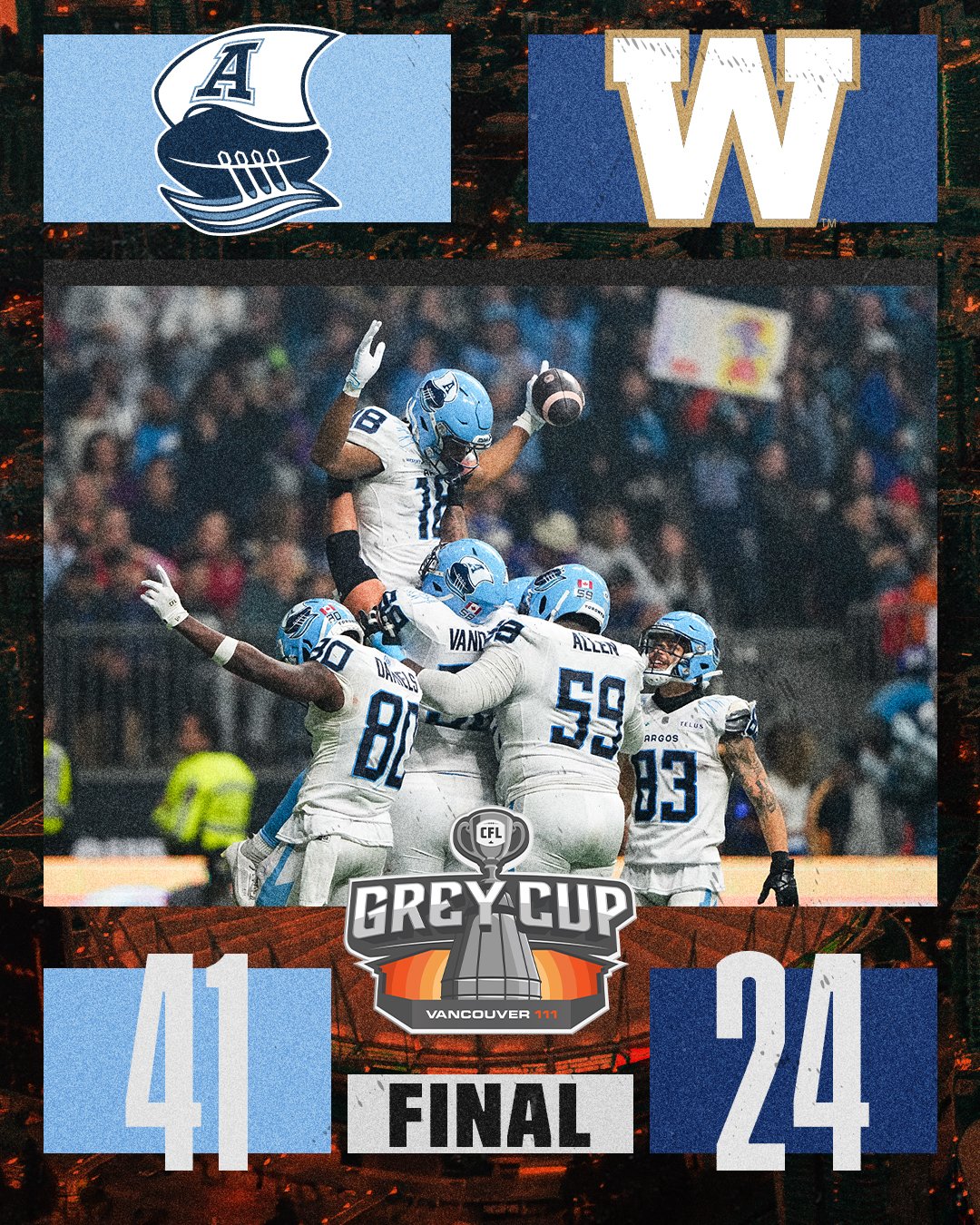 CFL Scores Today: Toronto Argonauts 41, Winnipeg Blue Bombers 24 - Argos Defense Forces 4 Interceptions to Capture 111th Grey Cup