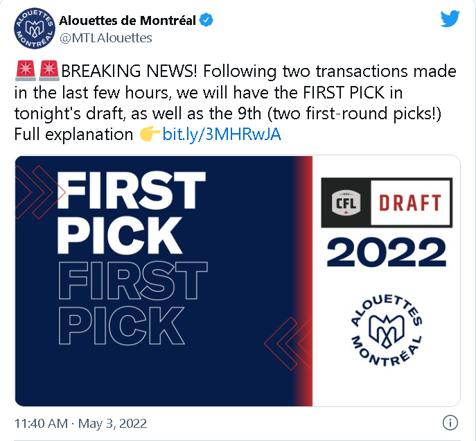 Montreal Alouettes Shake Up Entire First Round Of CFL Draft With Trades