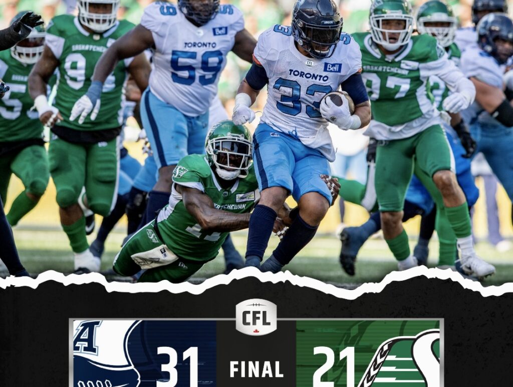 CFL Week 7 Game Recap: Argonauts Late Surge Leads To Bizzare 31-21 Victory Over The Riders