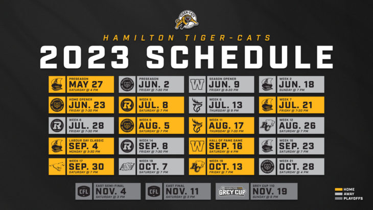 The CFL has released the 2023 Schedule for the Hamilton Tiger-Cats