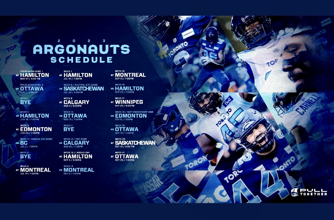 The Grey Cup Champion Toronto Argonauts Unveil 2023 Schedule