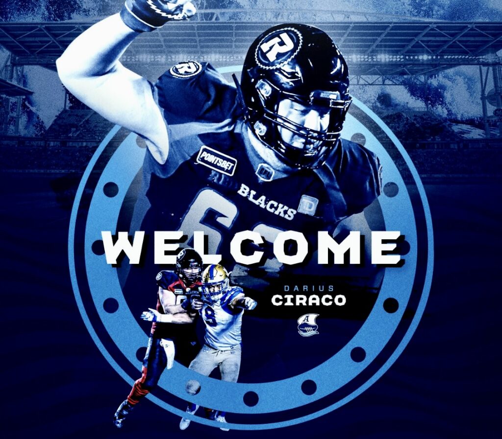 Argos See Shakeup On Offensive Line, As Team Adds Free Agent Darius Ciraco, While Two 2022 Starters Depart