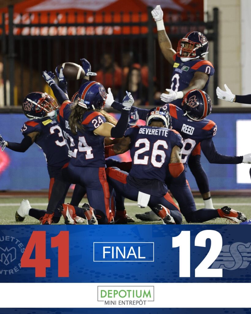 CFL Result: Montreal Alouettes Dominate Saskatchewan Roughriders 41-12