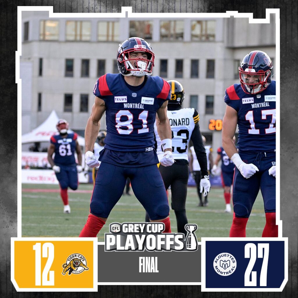 CFL Result: Montreal Alouettes Advance Over Hamilton Tiger-Cats, 27-12