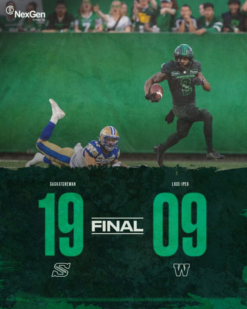 CFL Scores Today: Saskatchewan Roughriders 19, Winnipeg Blue Bombers 9 - Riders Defense Stifles Bombers