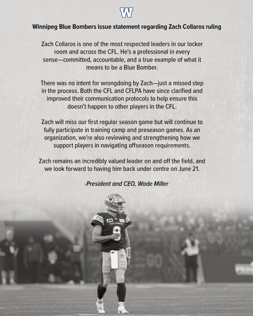 Zach Collaros Suspended But Does It Make Sense?