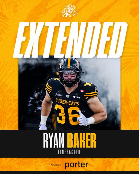 Tiger-Cats Find Another Diamond, Extend the Contract of LB Ryan Baker