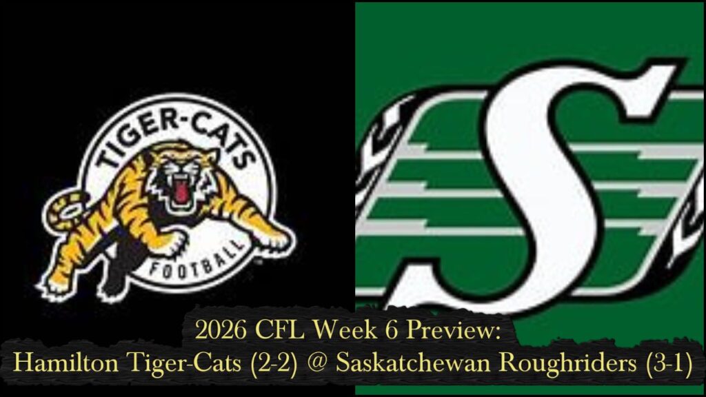 2026 CFL Week 6 Preview: Hamilton Tiger-Cats (2-2) @ Saskatchewan Roughriders (3-1)