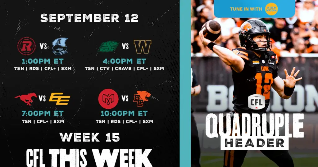 CFL Schedule Today September 12: 4 Games In One Day - TV Channels, Live Stream Odds